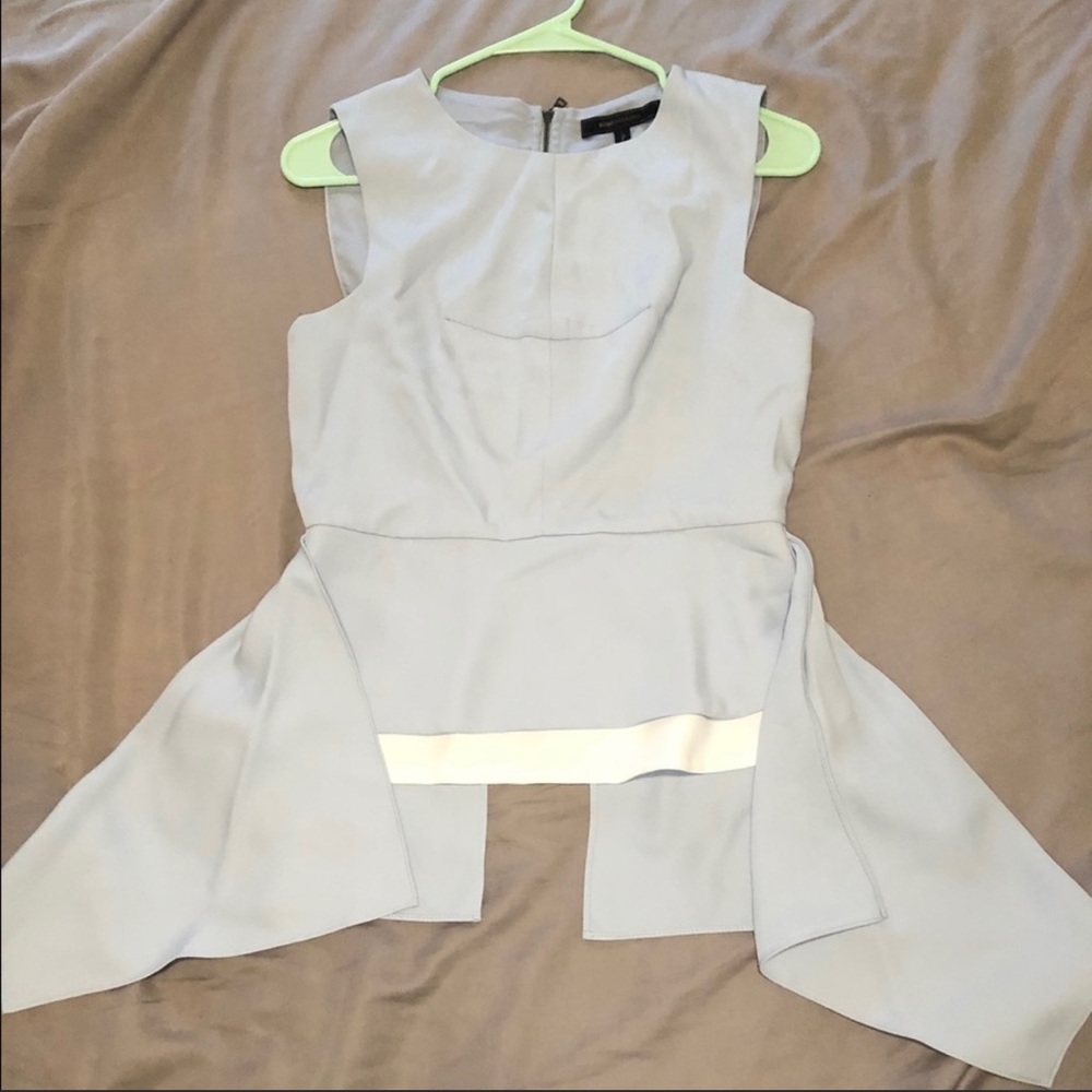 BCBGMAXAZRIA light blue and white shirt.